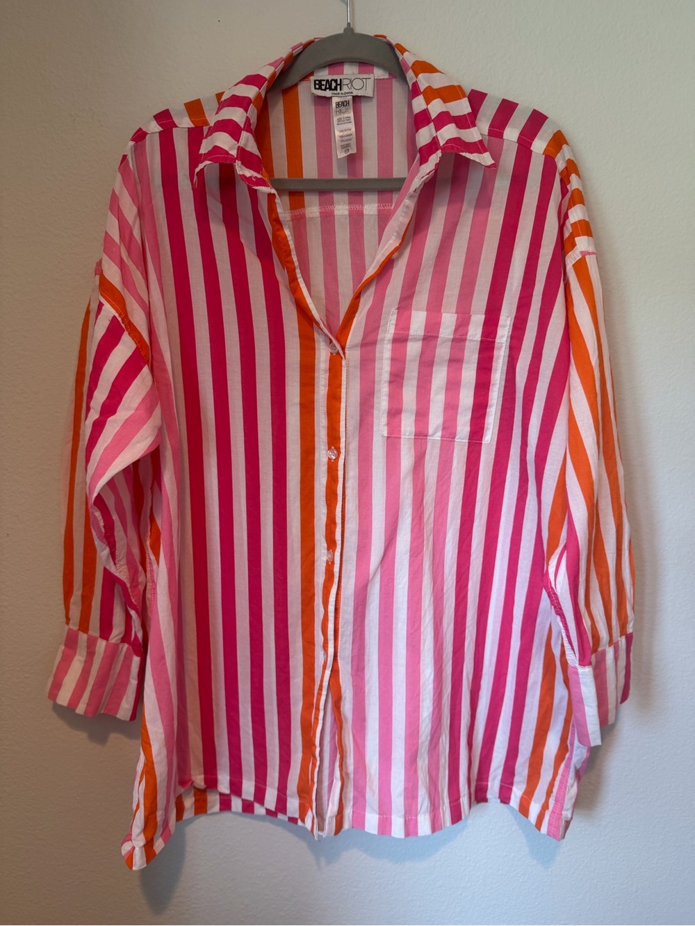Anthropologie Beach Riot 100% Cotton Pink & Orange Striped Beach Cover-Up S/M - Picture 2 of 7